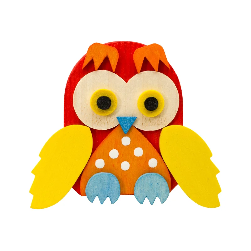 Red and Yellow Owl on Clip Ornament by Graupner Holzminiaturen