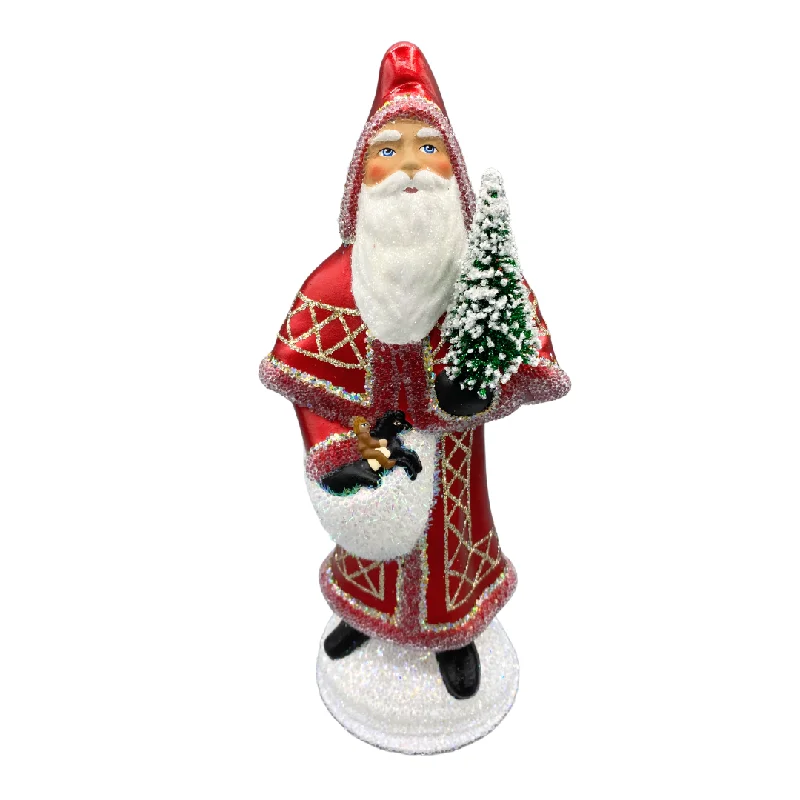 Santa in Cloak, Paper Mache Candy Container, scarlet pearl, by Ino Schaller