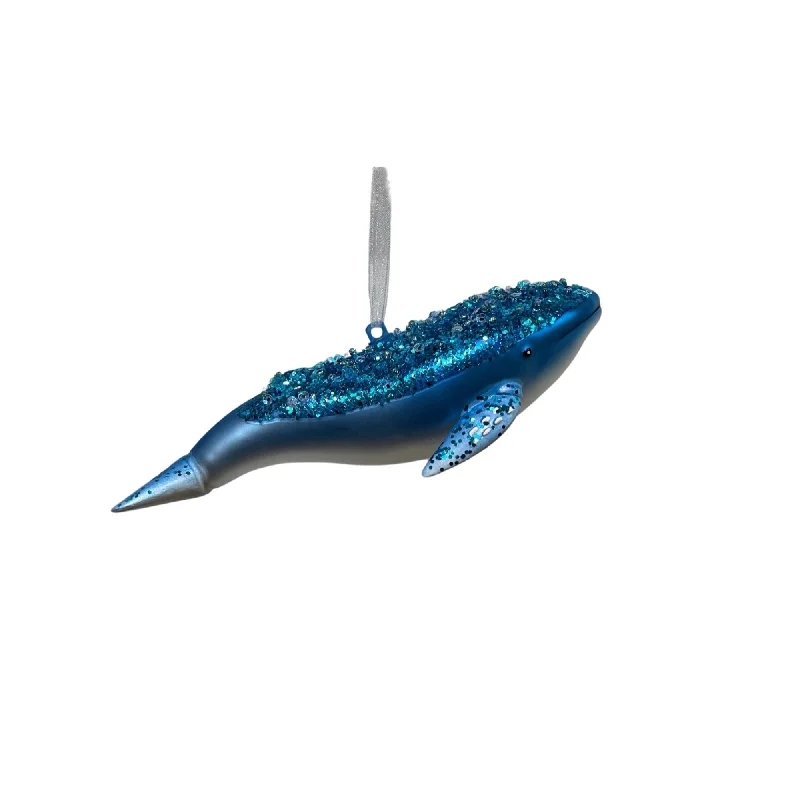 Sequin Blue Whale Glass Ornament 6” | GS