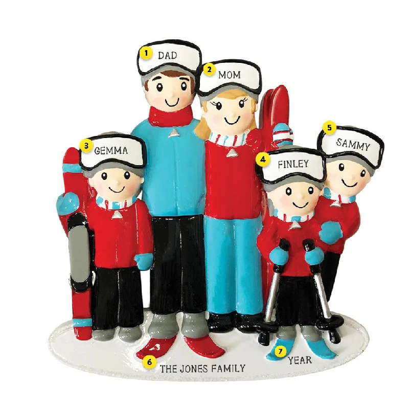 Personalized Skiing Family of 5 Ornament