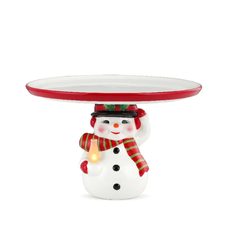 10 in. Nostalgic Ceramic Cake Plate - Snowman