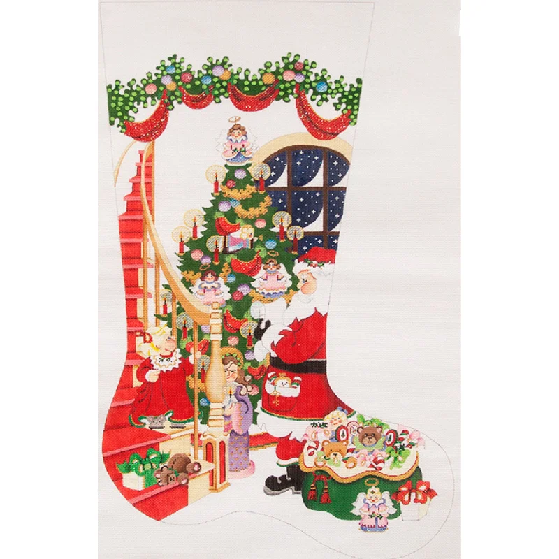 Girl on Staircase with Santa Full-Size Stocking (18 mesh)