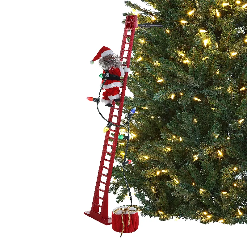 43 in. Animated Ladder Climbing Sculpted Black Santa