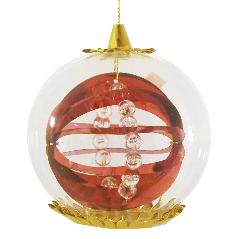 Sphere with beads Foil Ornament, 8cm, red by Resl Lenz