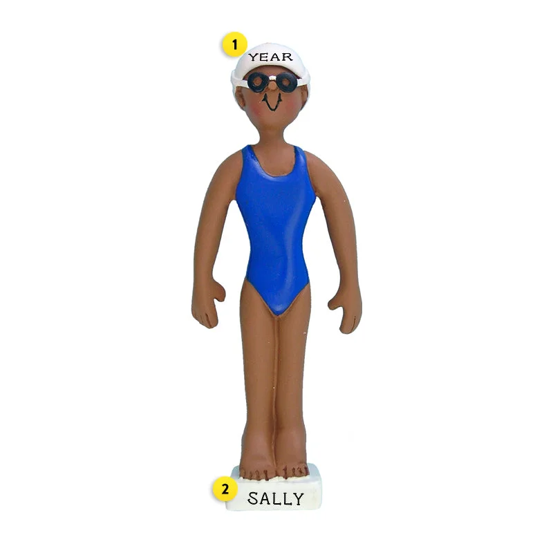 Personalized Swimmer Ornament - African-American Female