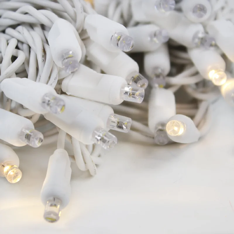 50-light  5mm Warm White Strobe LED Christmas Lights, 4" Spacing White Wire