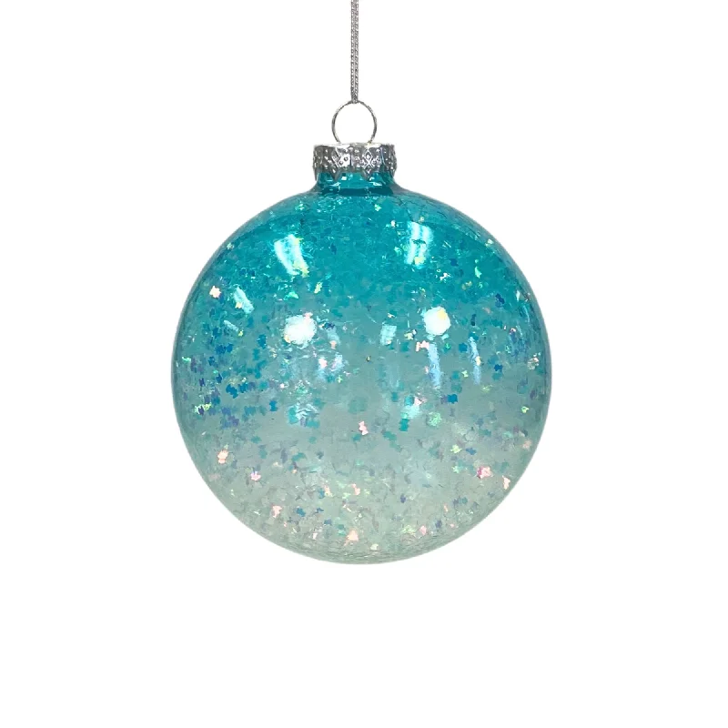 Winter Wonderland Ombre Glass Ball Ornament 4” - Aqua  | GS