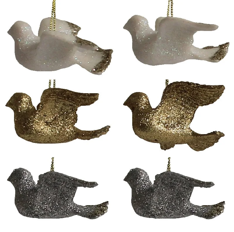 2-Pack of Glitter Dove Ornaments