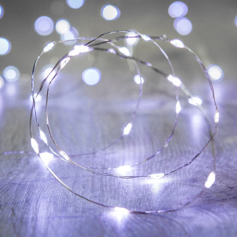 20 White LED Micro Battery Fairy Lights