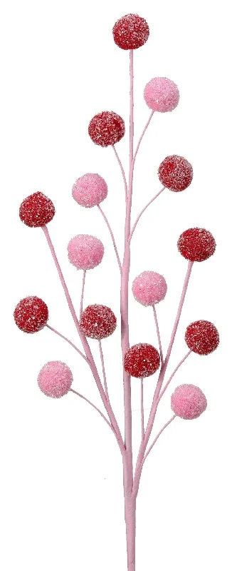 21" Pink & Red Snow Glitter Pompom Stem