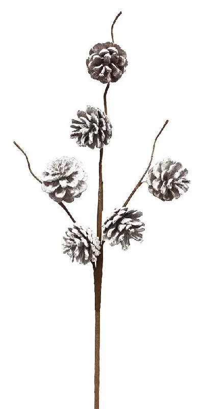 23" Snowy Pine Cone Floral Pick Spray