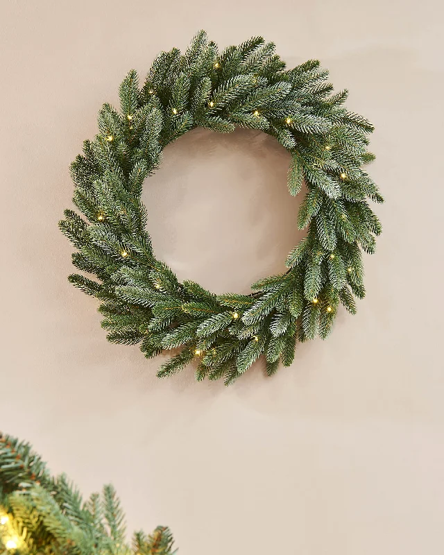 Pre-Lit Frosted Blue Mixed Pine Wreath, 60 cm