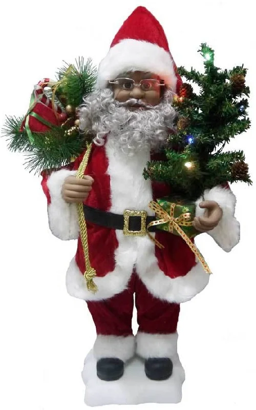 24" Animated African American Santa Claus with Lighted Tree