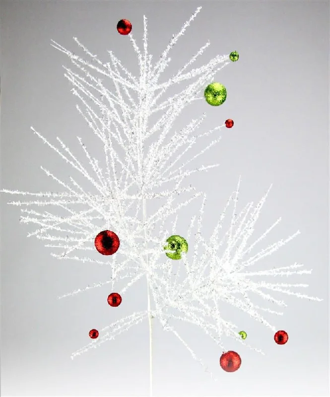 26" White Pine Glitter Ball Pick Spray