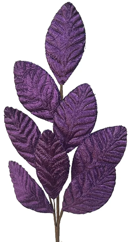 27" Baroque Purple Velvet Leaf Stem with Glitter