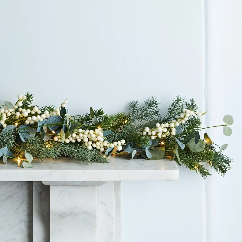 2m Pre Lit Eucalyptus & White Berry Christmas Garland