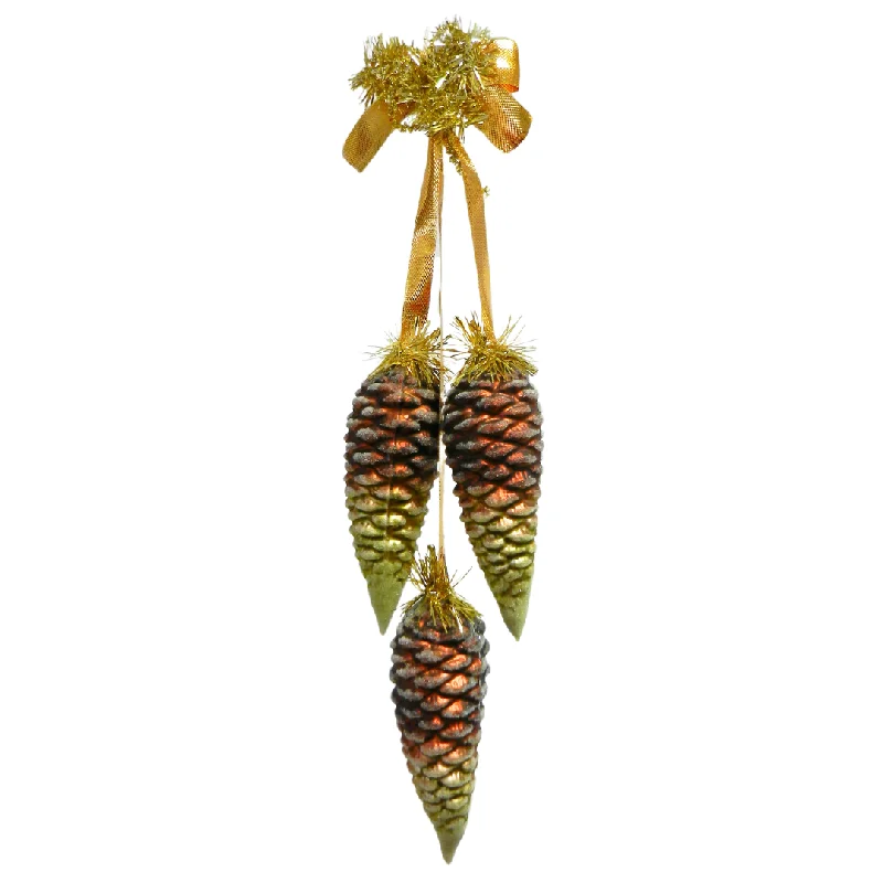 Pinecone, Triple Tied Ornament, brown and green by Glas Bartholmes