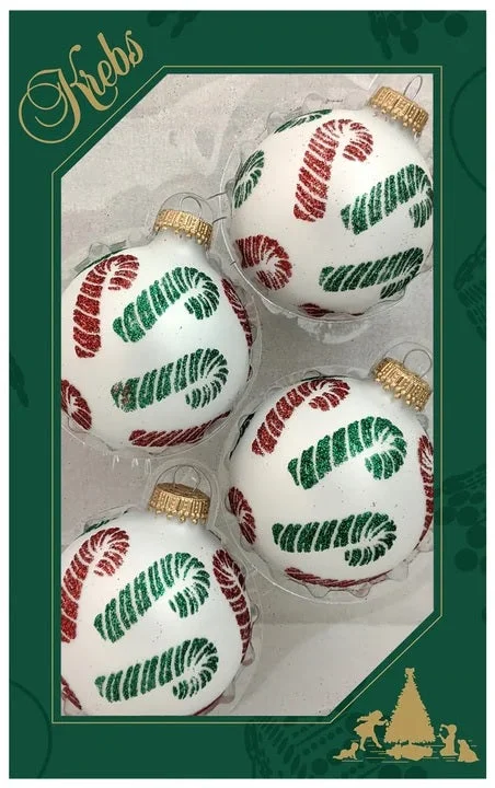 4-Pack of Red/Green Candy Cane Ball Ornaments