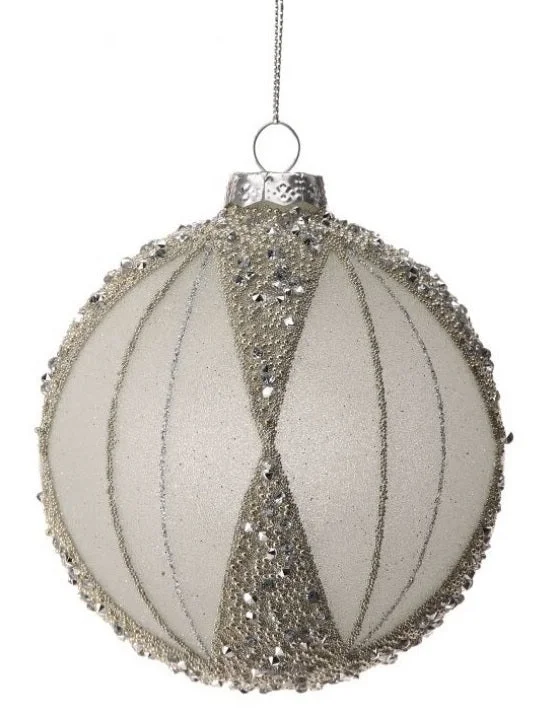 4" White & Silver Frosted Bead Ornament