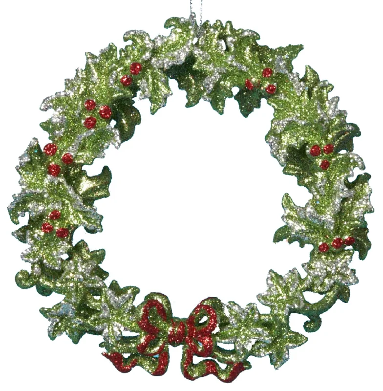 5" Acrylic Green Glitter Wreath Ornament