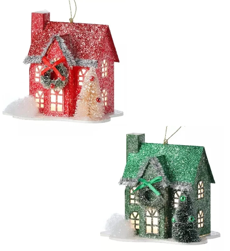 5" LED Holiday Lane House Ornament with Timer