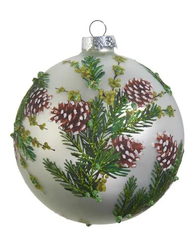 5" Season's Frost Evergreen & Pine Cone Ornament