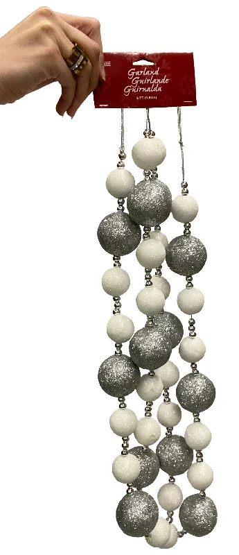 6' Silver & White Glitter Ball Garland