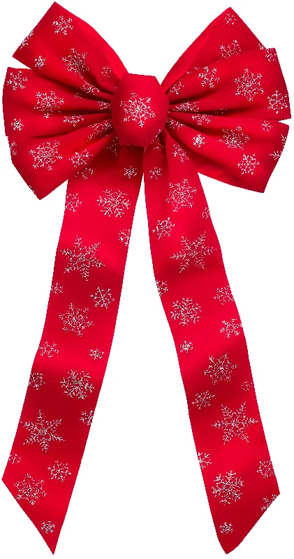 12" x 26" Glittering Red Velvet Silver Snowflake Christmas Bow