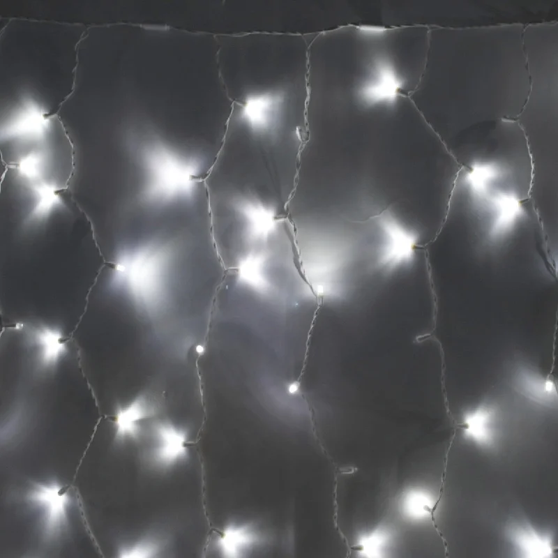 8-foot Twinkle LED Curtain Icicle Lights Pure White on White Wire