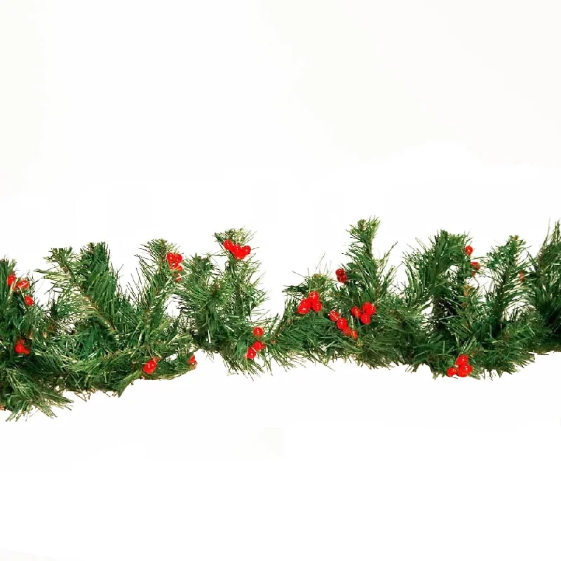 9' Noble Fir Non-Lit Artificial Christmas Garland with Red Berries