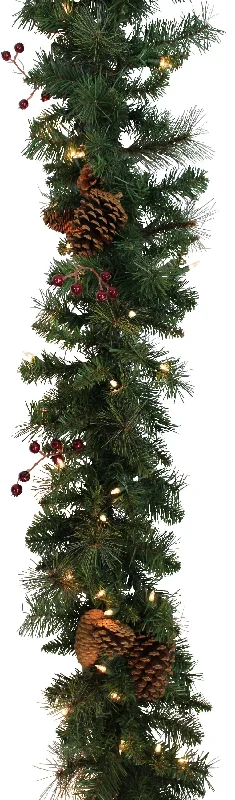 9' Pre-Lit Verona Garland with Pine Cones and Berries