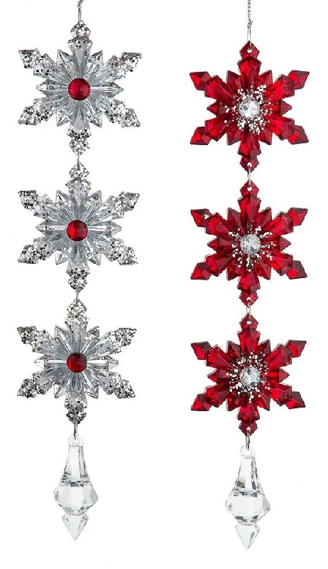 9" Red & Silver Snowflake with Dangle Ornament