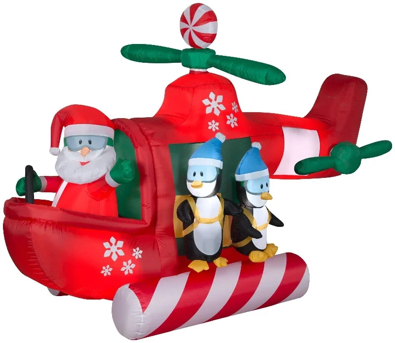 6' Animated Santa's Helicopter with Skydiving Penguins Airblown® Christmas Inflatable