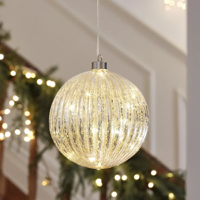 Antique Silver LED Glass Hanging Ball