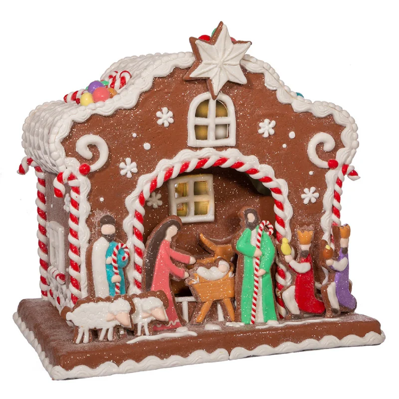 Battery-Operated Light Up Nativity Gingerbread House