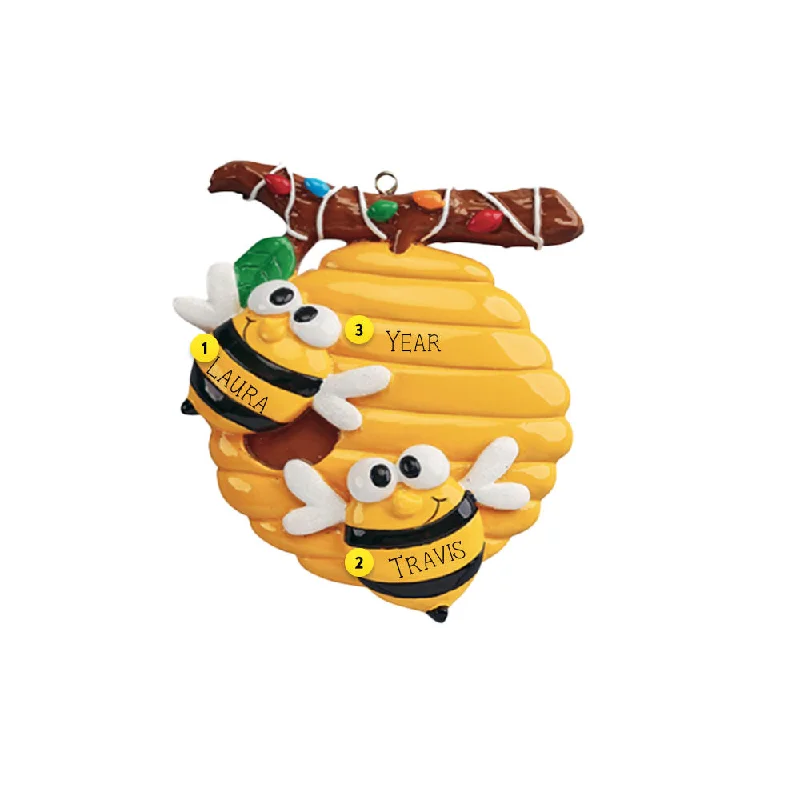 Personalized Bee Couple on Bee Hive Ornament