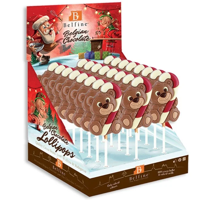 Belfine Bear With Candy Cane Milk Chocolate Lollipop