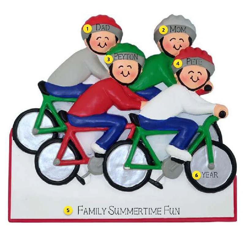 Personalized Bicycling Family of 4 Ornament