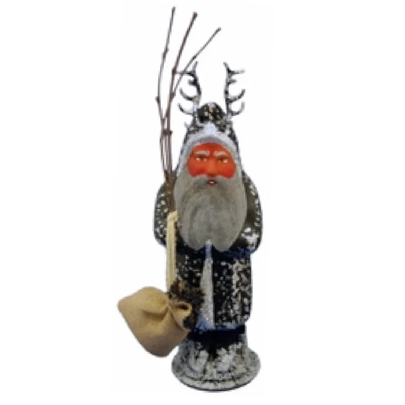 Black Krampus with Silver Trim Paper Mache Candy Container by Ino Schaller