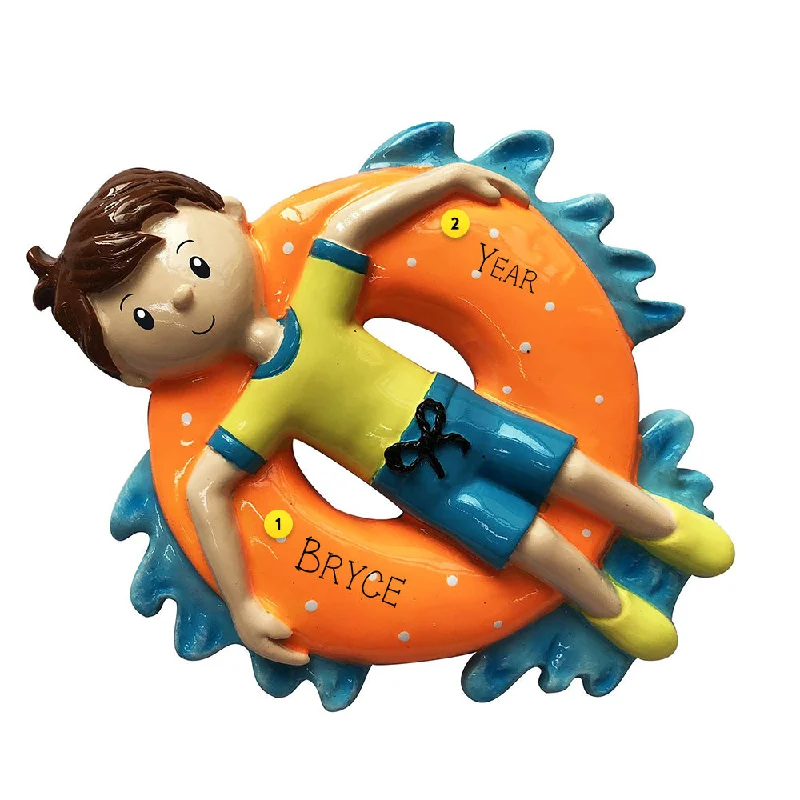 Personalized Boy in Inner Tube Ornament