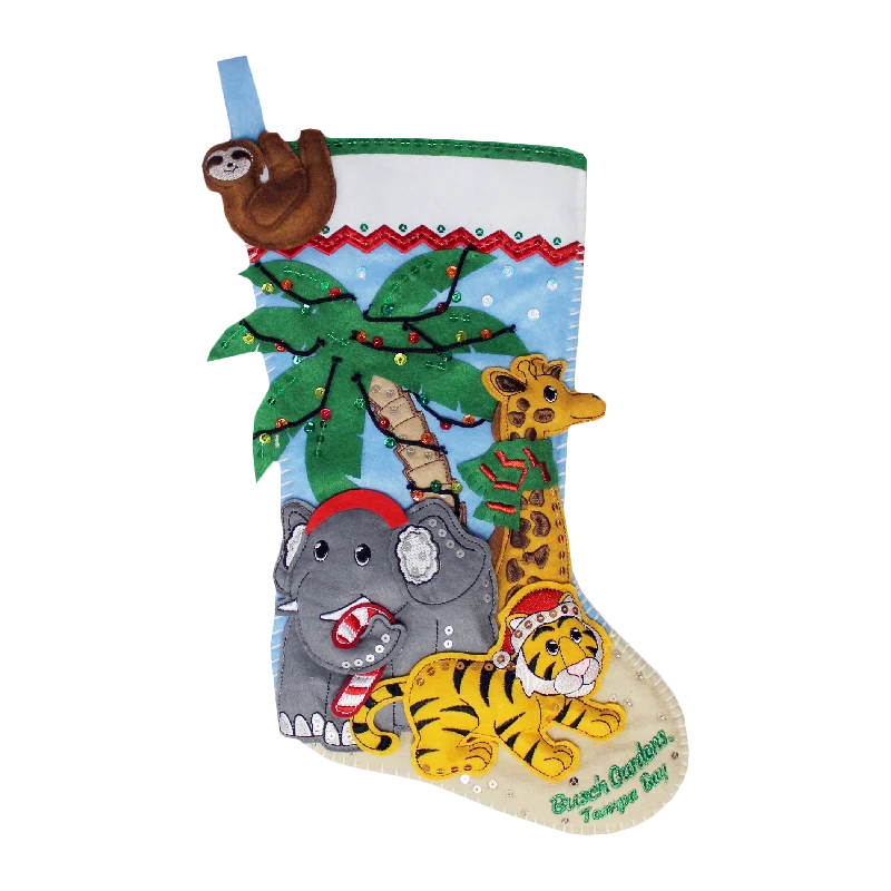 Busch Gardens Tampa Christmas Animal Palm Tree Felt Stocking 18"