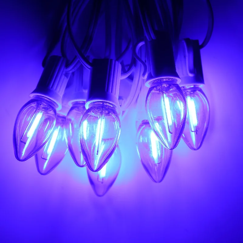 C7 Blue Smooth Filament LED (SMD) Bulbs E12 Bases (25 Pack)