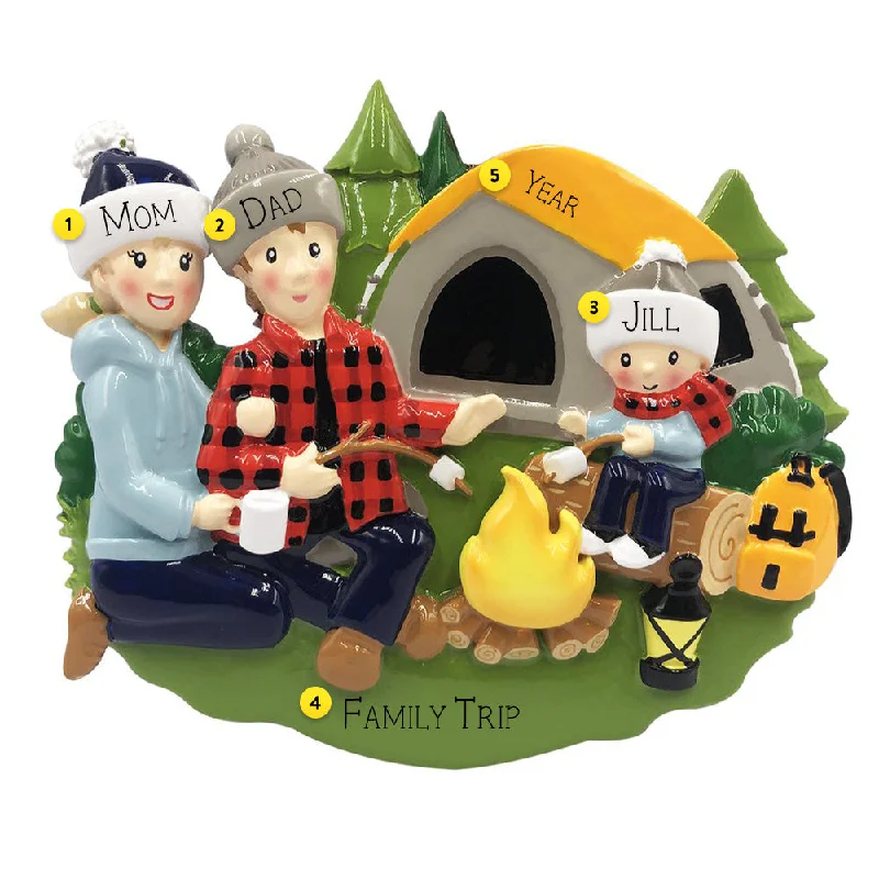 Personalized Camping Family of 3 Ornament