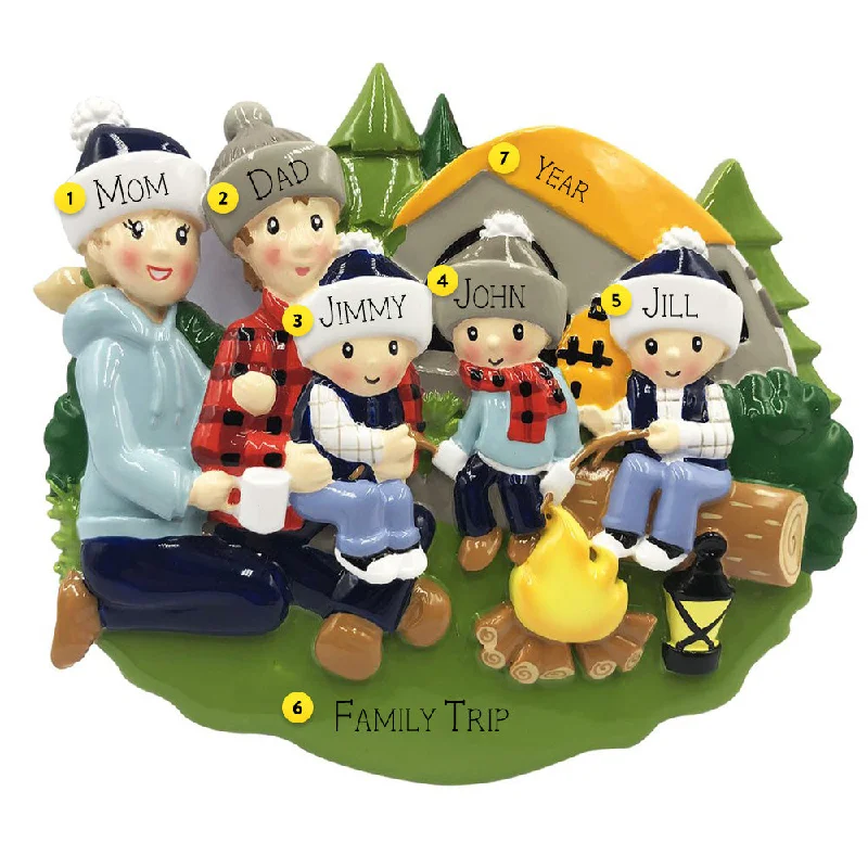 Personalized Camping Family of 5 Ornament