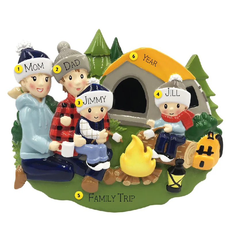 Personalized Camping Family of 4 Ornament