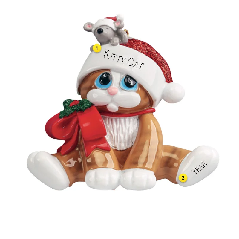 Personalized Cat with Santa Hat Ornament - Orange Tabby