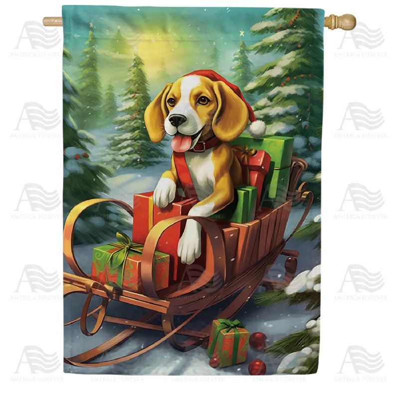 Christmas Dog Sleigh Double Sided House Flag