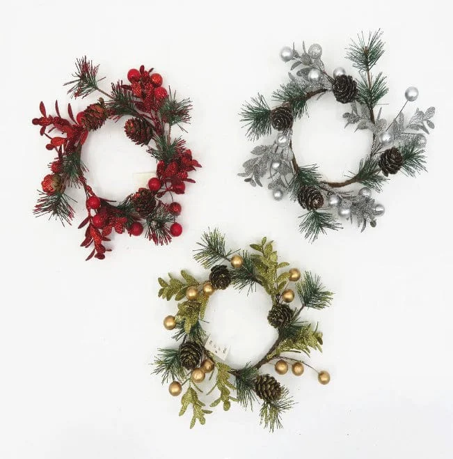 Christmas Glitter Berry Candle Wreath Asst