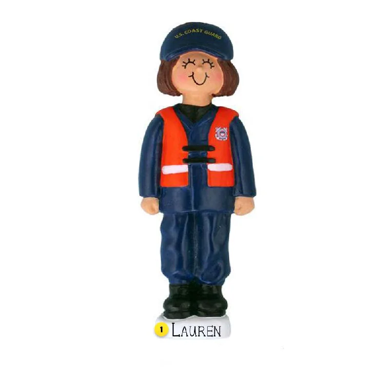 Personalized Coast Guard Ornament - Female Brunette