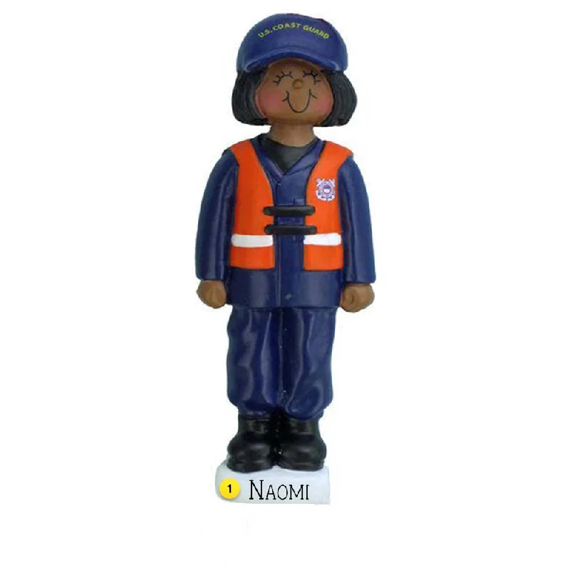 Personalized Coast Guard Ornament - Female African American